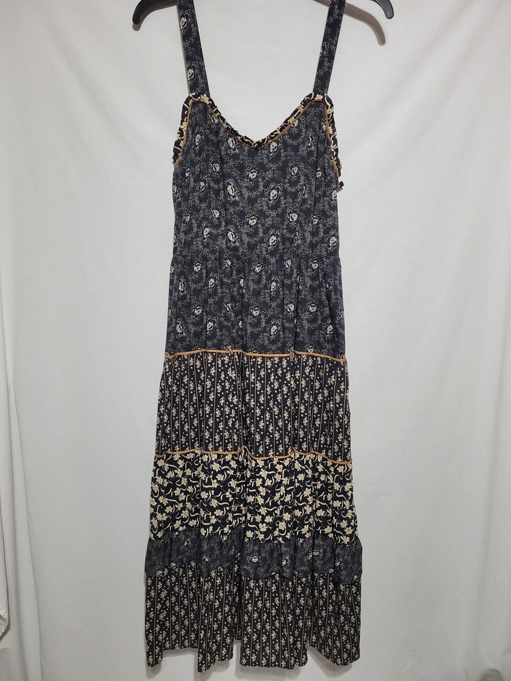 PAIGE Womens S Whimsigoth Black Maxi Dress with Cream Floral Trim
